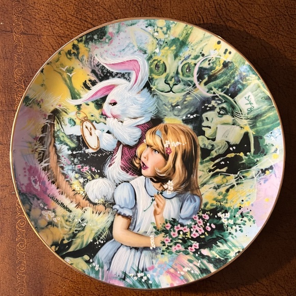 Alice White Rabbit Vintage Collectible Plate Wonderland Cheshire Hatter Painted - Picture 1 of 8
